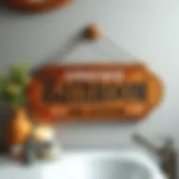 Vintage bathroom sign with a rustic design