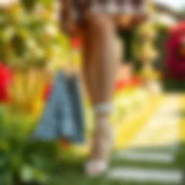 Trendy Summer Outfit with White Heels Trendy outfit featuring white heels in a garden setting