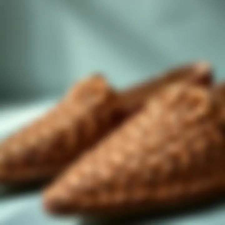 Close-up view of premium materials used in woven pointed toe flats.